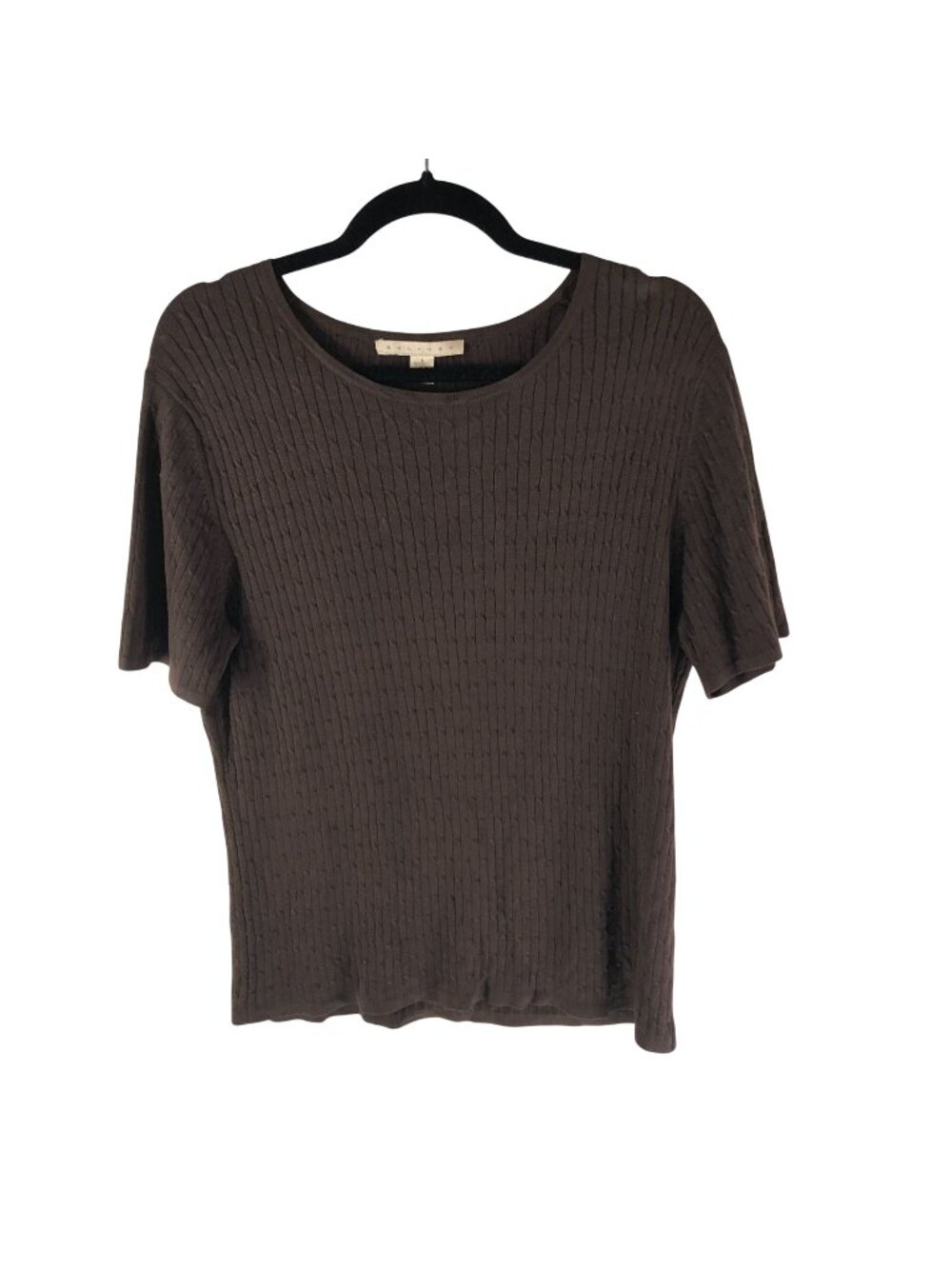 Belford Womens Top Lightweight Cable Knit Silk Blend Short Sleeve Brown L